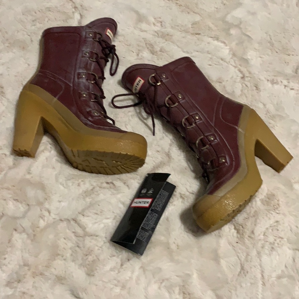 Hunter-Gabby-Lace up Rain boots with heel